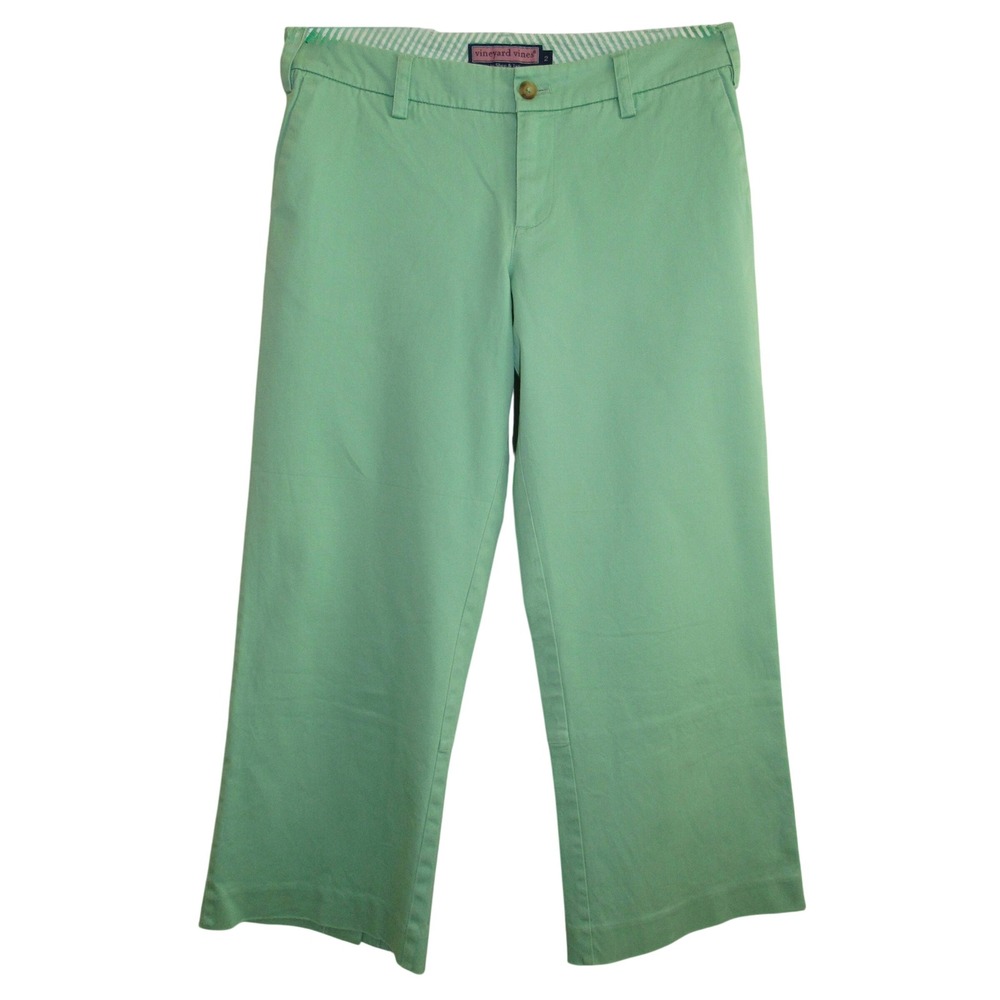 Vineyard Vines Womens 2 Mint Green Wide Leg Crop‎ Pants Stretch Cotton Chinos